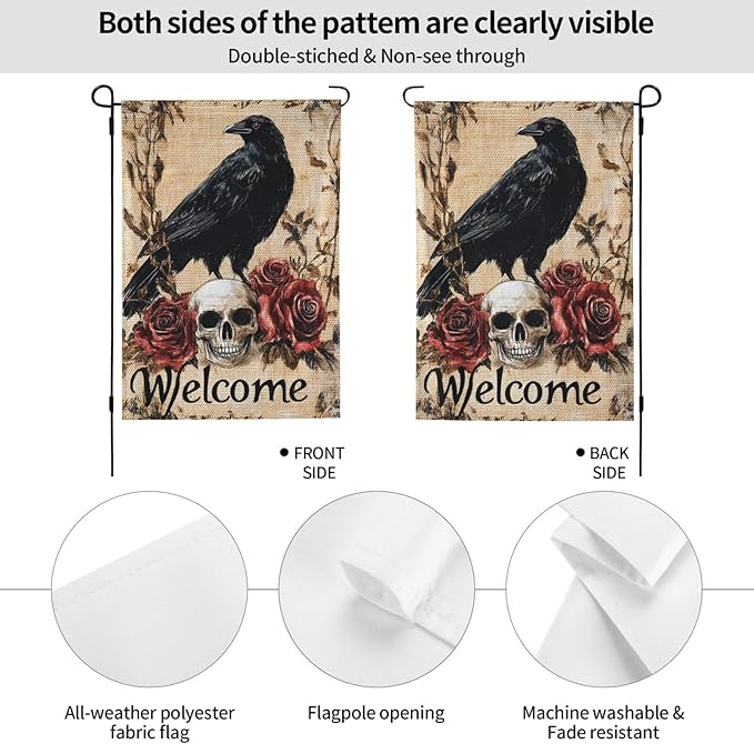 Halloween Bird Roses Garden Flag 12x18 In Double Sided Yard Flags Lawn Sign Decor No Flagstand