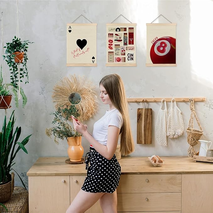 FITIE Trendy Retro Y2K Lucky 8 Ball Ace of Hearts Wall Art Set of 3, Y2K Room Decor, Funky Wall Art Decor, Funky Red Aesthetic Canvas Wall Art Poster Hanger Frame, 12x16 Inches