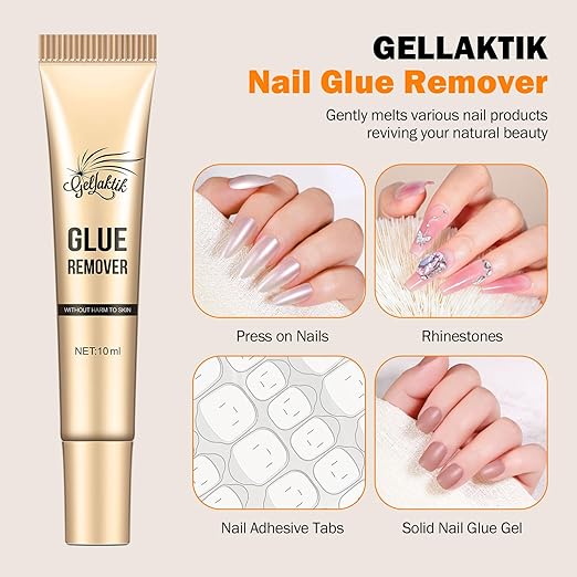 10g Nail Glue for Press On Nails - Super Strong, Quick Drying, Long Lasting Adhesive for Fake Acrylic Nails & Tips, No UV Light Needed, Includes Nail Glue Remover for Press On Tips