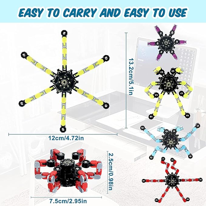 10pcs Random Fidget Spinners,DIY Deformable Robot Fingertip Toys,Decompression Spinner,Deformable Creative Mechanical Gyro Toys,Stress Relief Mechanical Chain Toy for Kids Adults,Party Supplies