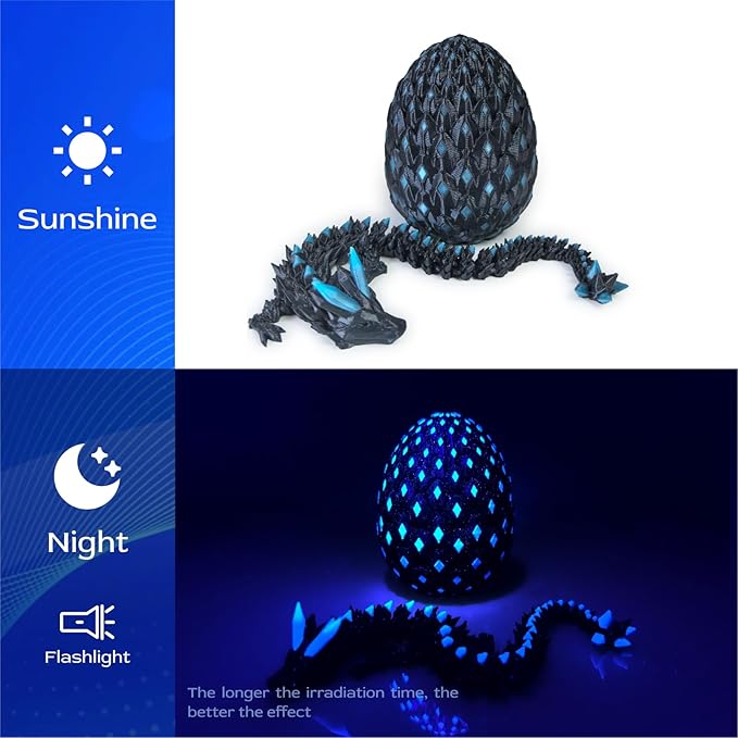 3D Printed Dragon Egg with Dragon Inside,Glowing at Night Dragon Egg Animal Figurines,3D Printed Animals Fidget Toys,Mysterious Gifts Teen Carnival Prizes,Desk Decor,Bookshelf Decor