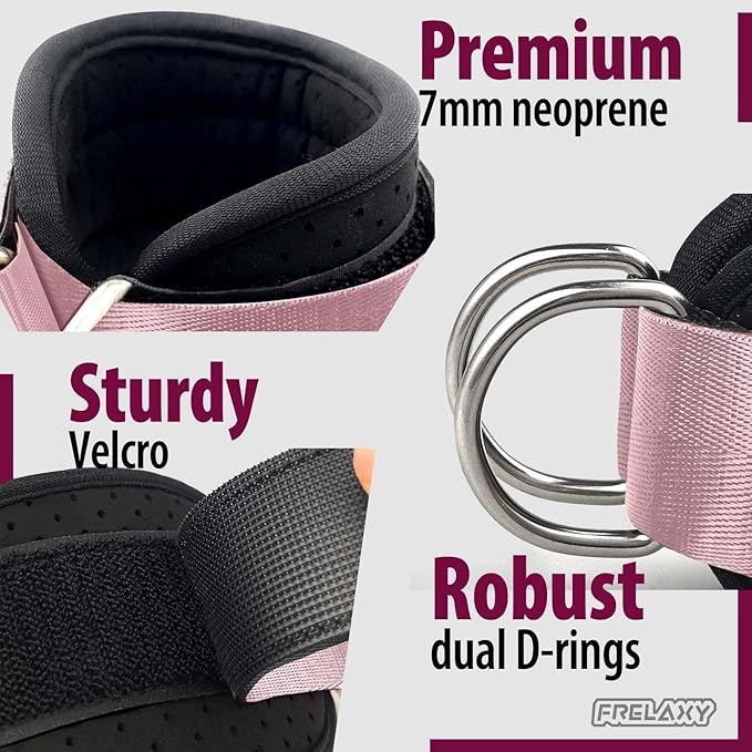 Frelaxy Ankle Straps for Cable Machine – Comfortable & Durable Leg Straps for Kickbacks, Glute Workouts, and Lower Body Exercises – Perforated Neoprene Padding & Tapered Fit