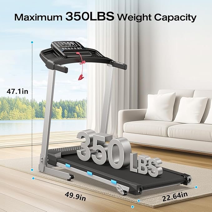 COZYINN Folding Treadmill with Incline for Home Small - 350 lb Capacity, 3.0HP Quiet Foldable Treadmill with Pulse Sensor and Bluetooth Speaker, App/Voice Control, 3 Level Incline, 7.6 MPH