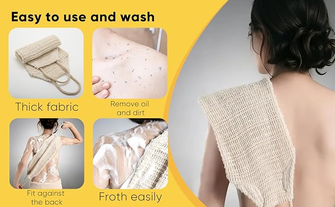 Natural Sisal & Ramie Back Scrubber for Shower with Handle(2pcs) - Deep Cleanse Back Scrubber, Scrub Spa Tool for Glowing Skin & Whole Body Care (2pcs)