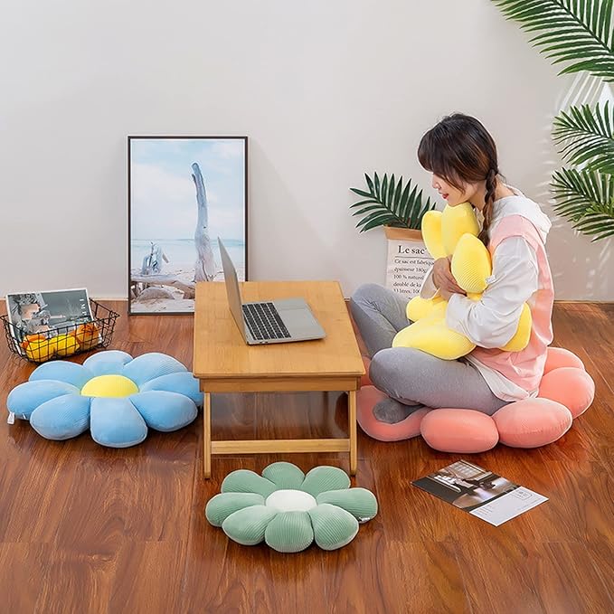 Flower Shaped Throw Pillow - Soft Seating Cushion for Bedroom, Sofa, Bed, Reading (21 inch, Green, 1 Count)