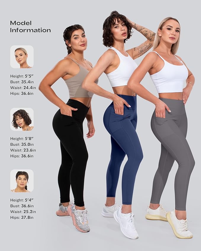 CHRLEISURE Leggings with Pockets for Women, High Waisted Tummy Control Workout Yoga Pants