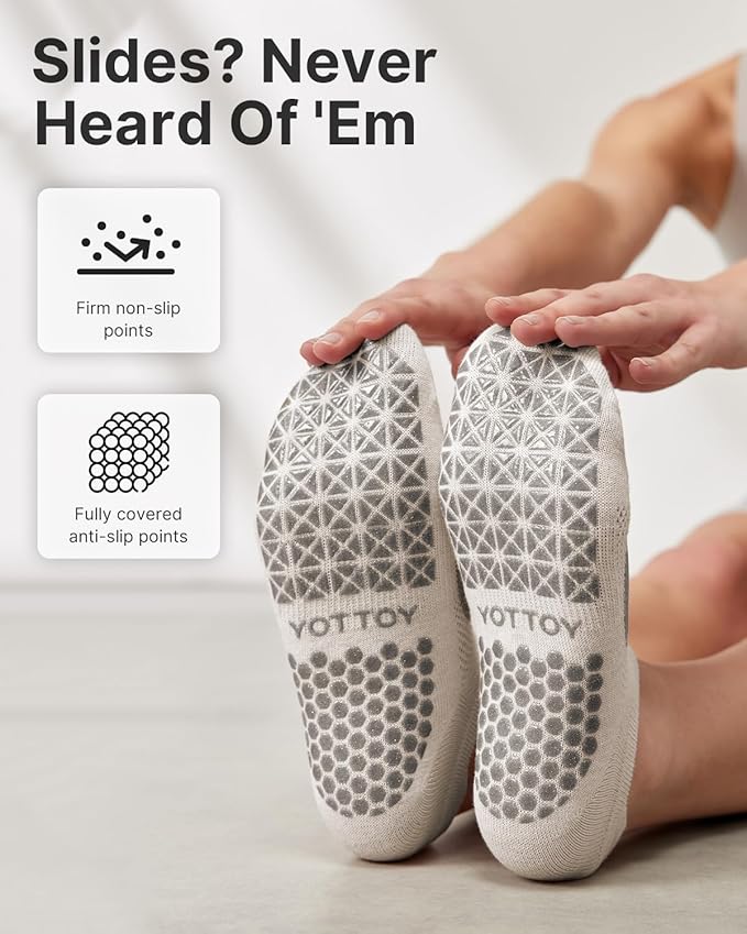 YOTTOY Pilates Socks for Women(6 Pairs)–Breathable, Grip-Enhanced Non-Slip Yoga Socks, Durable & Perfect for Home Workouts