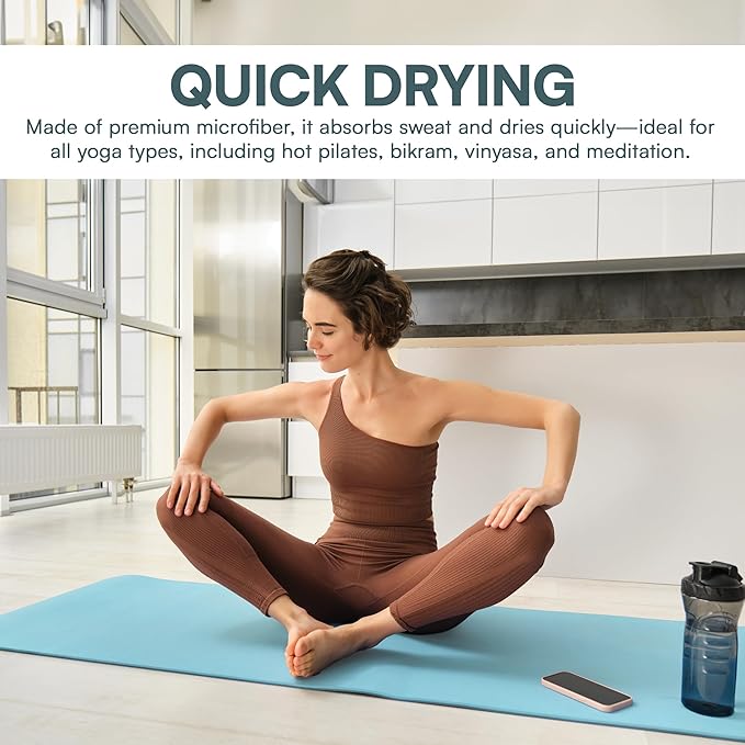 Yoga Mat Towel – Non-Slip, Sweat-Absorbent, Quick-Drying, Lightweight, and Machine Washable – Ideal for Bikram, Pilates, and Heated Workouts