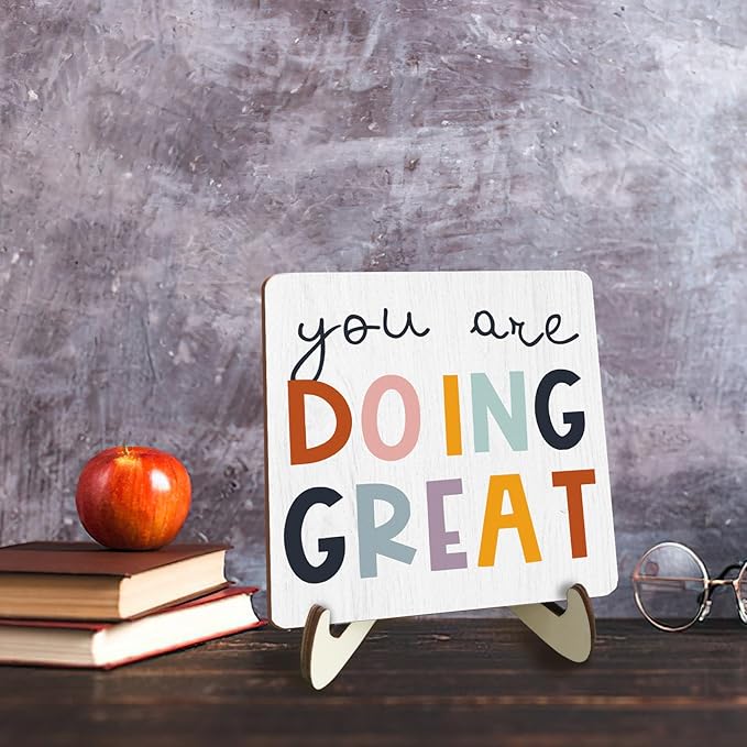 Decorative Desk Decor Motivational You Are Doing Great Affirmations Nursery Decor Plaque with Wooden Stand Inspirational Wood Sign for Office Homeschool Classroom Reading Corner Table Bookshelf