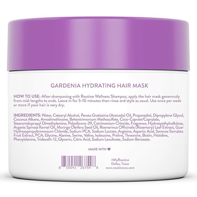 Routine Wellness Deep Conditioning Hair Mask for Dry Damaged Hair - Hydrating, Moisturizing Repair Treatment - Promotes Volume - Gardenia 8oz