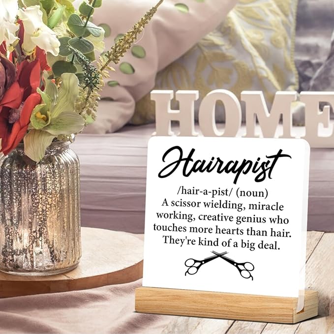 Hair Stylist Gifts for Men Women Hairstylist Hairdresser Hairapist Definition Acrylic Desk Plaque Sign Salon Decor 4 x 4 Inches