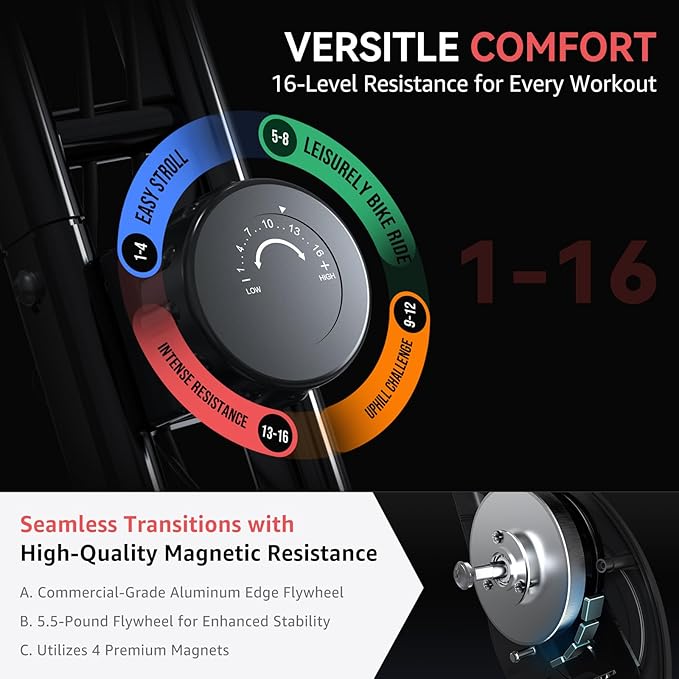 Foldable Exercise Bike for Small Apartments, Stationary Bikes for Home, Indoor Portable Cycling Bike with 16-Level Magnetic Resistance, 260LBS Capacity, 5.5 LBS Flywheel, Designed for Small Space Workout 816
