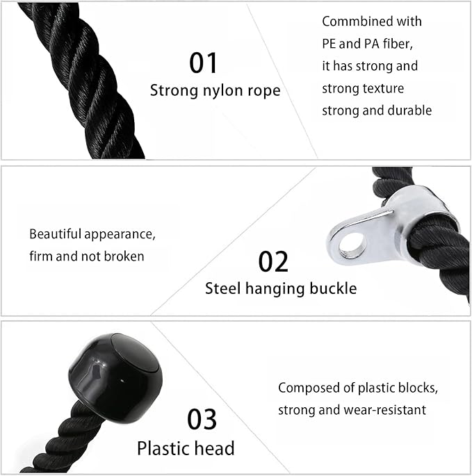 Upgrades Tricep Rope LAT Pull Down Cable Attachment, 27 inches, Exercise Machine Attachments Pulley System Gym Workout Rope.