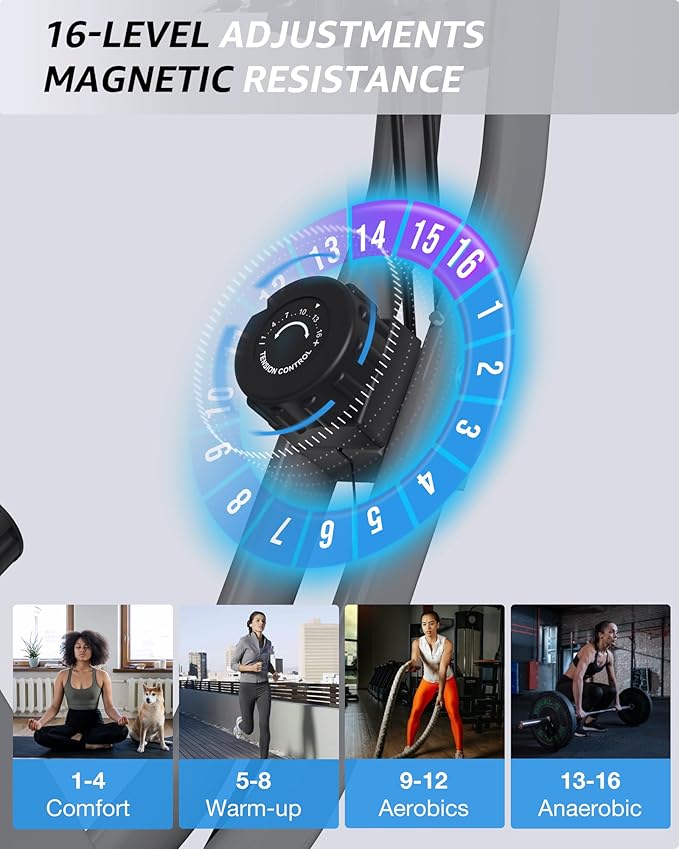Foldable Exercise Bike for Small Apartments, Stationary Bikes for Home, Indoor Portable Cycling Bike with 16-Level Magnetic Resistance, 260LBS Capacity, 5.5 LBS Flywheel, Designed for Small Space Workout 816
