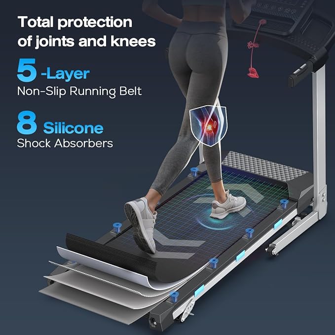 COZYINN Folding Treadmill with Incline for Home Small - 350 lb Capacity, 3.0HP Quiet Foldable Treadmill with Pulse Sensor and Bluetooth Speaker, App/Voice Control, 3 Level Incline, 7.6 MPH
