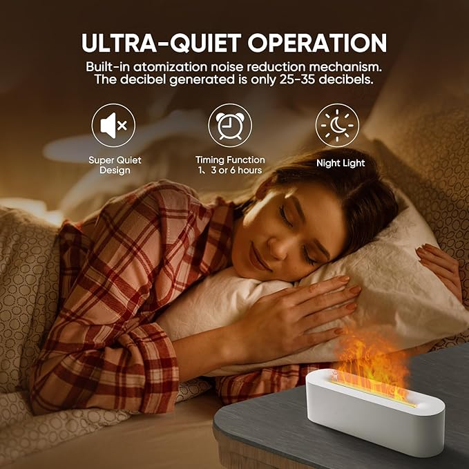 Essential Oil Diffuser, Fireplace Fire Flame Aromatherapy Diffuser, 150ml Ultrasonic Cool Mist Humidifier, Scent Aroma Diffuser with 7 Colors Light, Timer & Auto-Off for Home, Room (White)