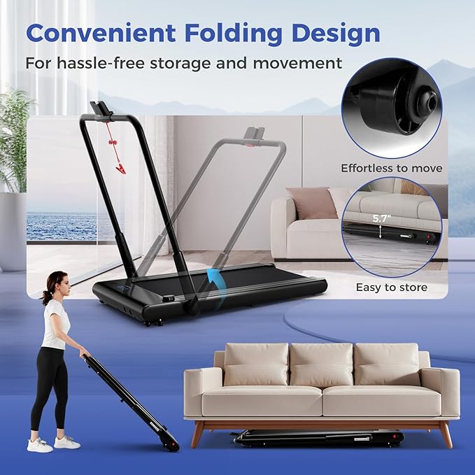 GYMAX Walking Pad Treadmill, 3HP Under Desk Treadmills with 340LBS Capacity, LED Display, Remote & APP Control, 3 in 1 Portable Compact Running Jogging Machine for Home Office Gym Exercise