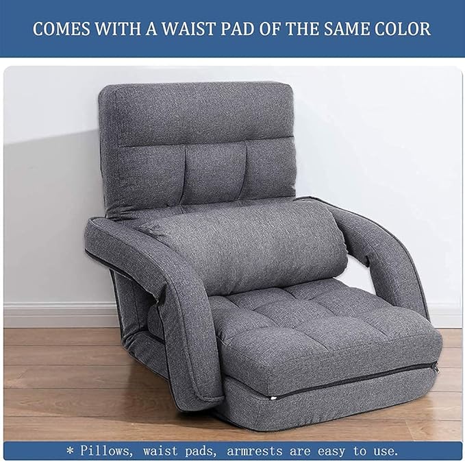 FLOGUOR Indoor Floor Gaming Chairs for Adults with Back Support,Chaise Lounge, 42-Position Folding Lazy Sofa with Pillow for Living Room, Bedroom, Balcony(Grey) 8803GR