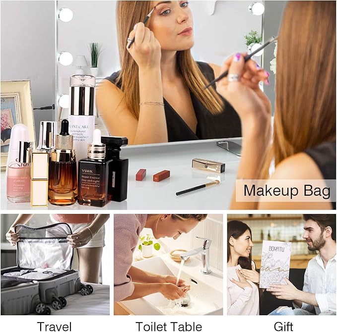 BOYATU Travel Makeup Bag Organizer Cosmetic Bag: 3 Pcs Set Make up Bags for Women with Handle - Waterproof Vegan Leather Toiletry Bags Travel Essentials Pouch with Compartments (C-05-Pink)