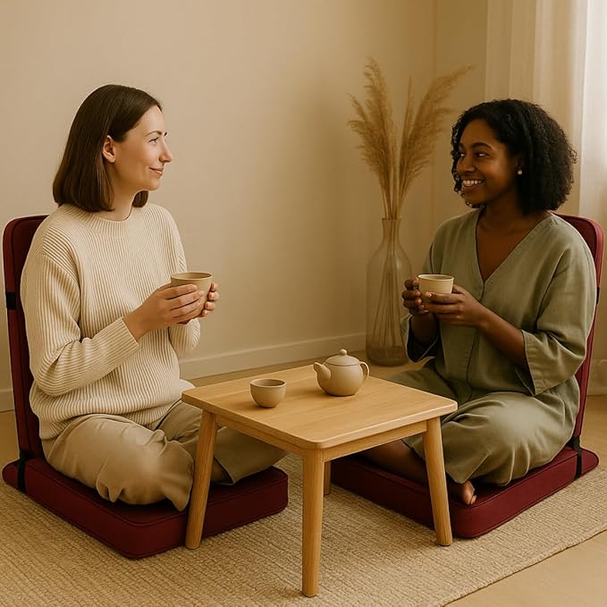 Friends of Meditation Relaxing Buddha Meditation Chair | Detachable Rectangular Back Support & Zafu Cushion | Portable Folding Chair | Floor Chair with Back Support | Yoga Chairs for Adults | Maroon