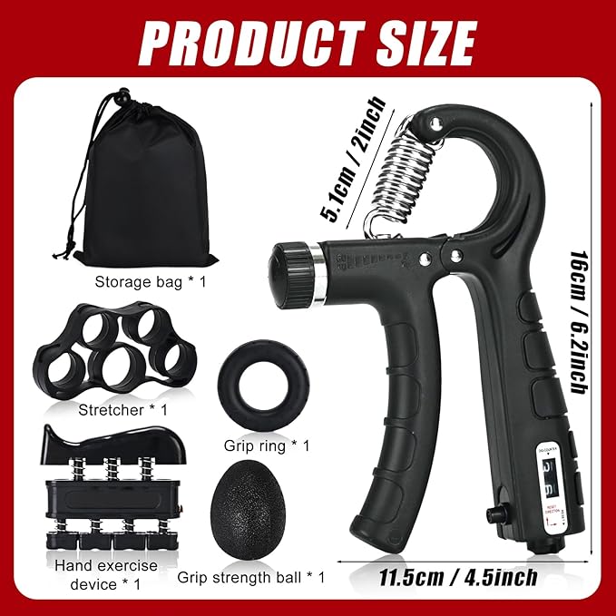Hand Grip Strengthener, Grip Strength Trainer, 22-132 Lbs Adjustable Resistance Forearm Exerciser Workout for Rehabilitation Athletes Climbers Musicians