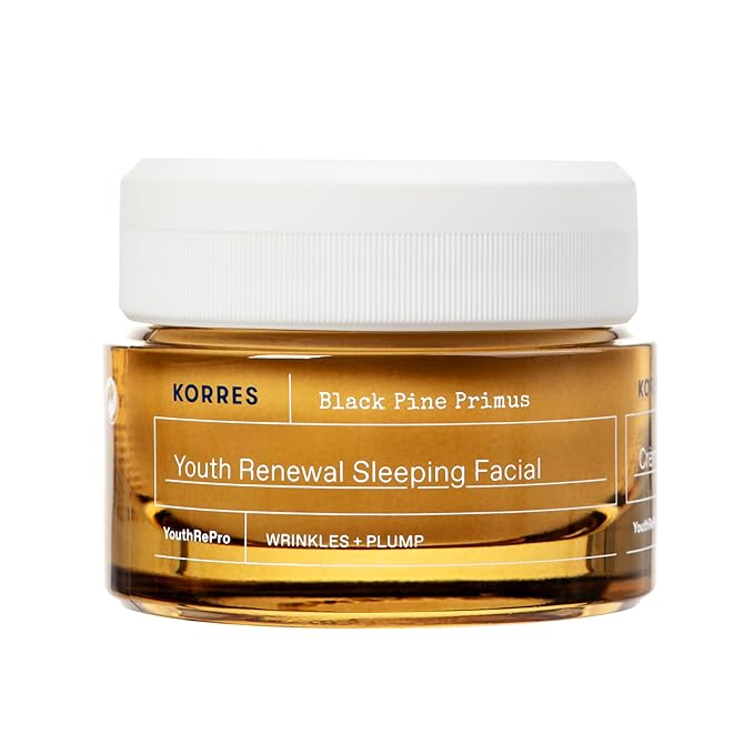 KORRES Black Pine Primus Youth Renewal Sleeping Facial, Overnight Wrinkle Cream with Collagen, Firming Night Cream, Skin Care for Women & Men, Moisturizer for Fine Lines & Wrinkles, Vegan, 1.35 Fl Oz
