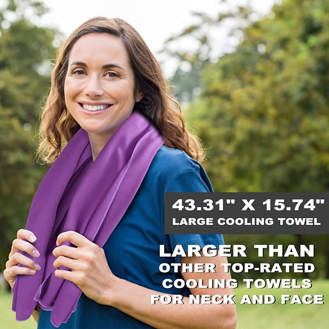 Cooling Towel for Neck and Face - 43.3" x 15.7" - Quick-Dry Microfiber - Ideal for Hot Weather, Gym, Fitness, Camping, Yoga, Run Gift - Purple