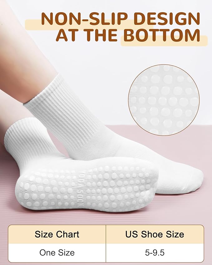 Justay 6 Pairs Pilates Socks with Grips for Women Soft Non Slip Crew Cotton Athletic Workout Barre Hospital Yoga Socks