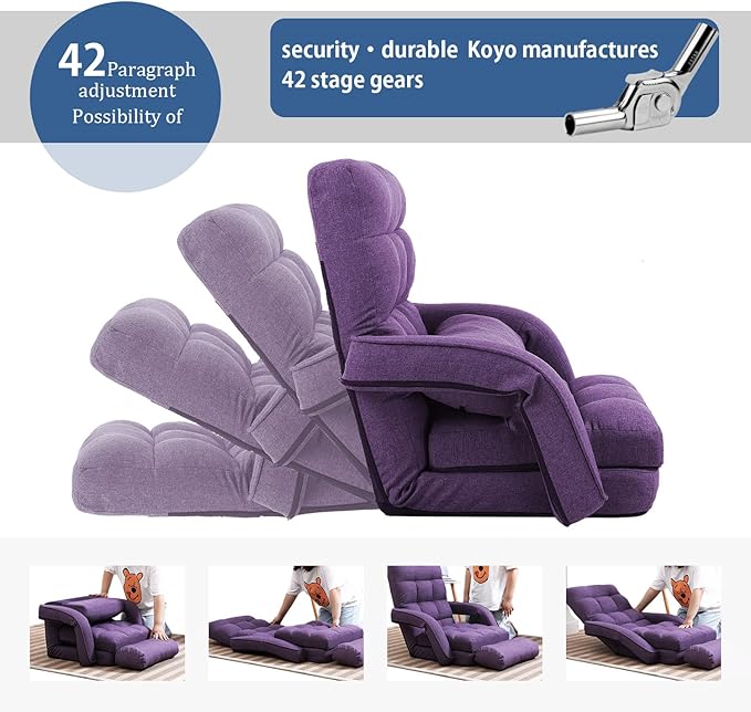 FLOGUOR 42-Position Adjustable Floor Chair, Chaise Lounge Indoor, Folding Lazy Sofa with Armrests and a Pillow Padded Adults Gaming Chairs for Living Room, Bedroom Factory Price, 8803XM (Purple)