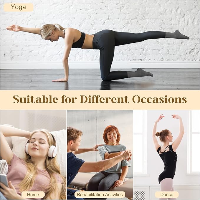 Justay 6 Pairs Pilates Socks with Grips for Women Soft Non Slip Crew Cotton Athletic Workout Barre Hospital Yoga Socks