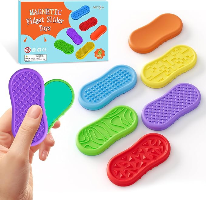 Fidget Toys Adults Magnetic Slider, 6 Pack Silicone Fidget Slider for Stress Relief, Calm Down Sensory Toys for Anxiety ADHD Autistic, Small Fidgets Adults Office Desk Toys, Toddler Travel Calm