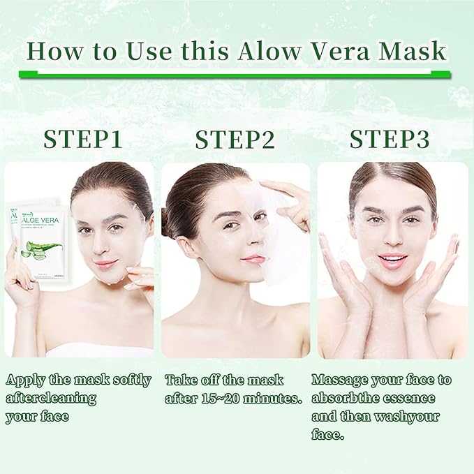 Aloe Vera Face Masks Sheets Skin Care for All Skin Types, Deeping Hydrating Face Masks Soothing Facial Mask for Sensitive Skin Types, Moisturize Nourish Rejuvenating Facial Masks Skin Care 15Sheets