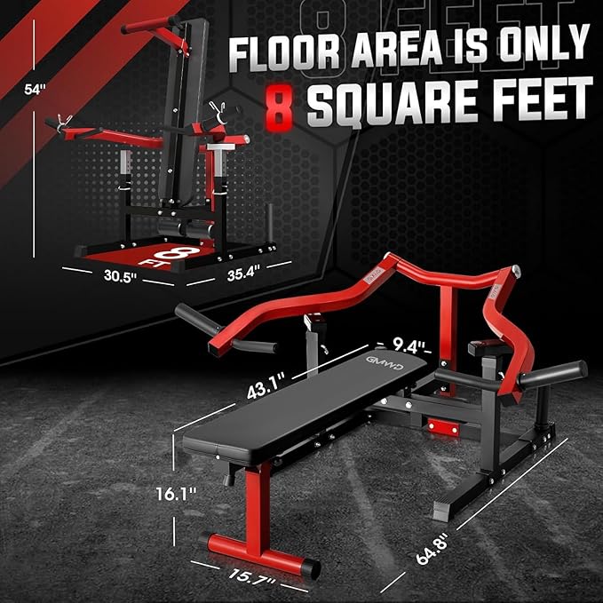GMWD Chest Press Machine, 1050LBS Bench Press Machine with Independent Converging Arms, Adjustable Flat Incline Bench for Chest, AB Workouts, Shoulder Home Gym Equipment, V1