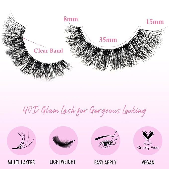 Lashes False Wispy Eyelashes Natural Cat Eye Lash Strips 10 Pairs Fake Mink Eyelash Pack Natural Look Fluffy Strip Lashes Set Clear Band Easy Eyelashes for Beginners with Cluster Looking