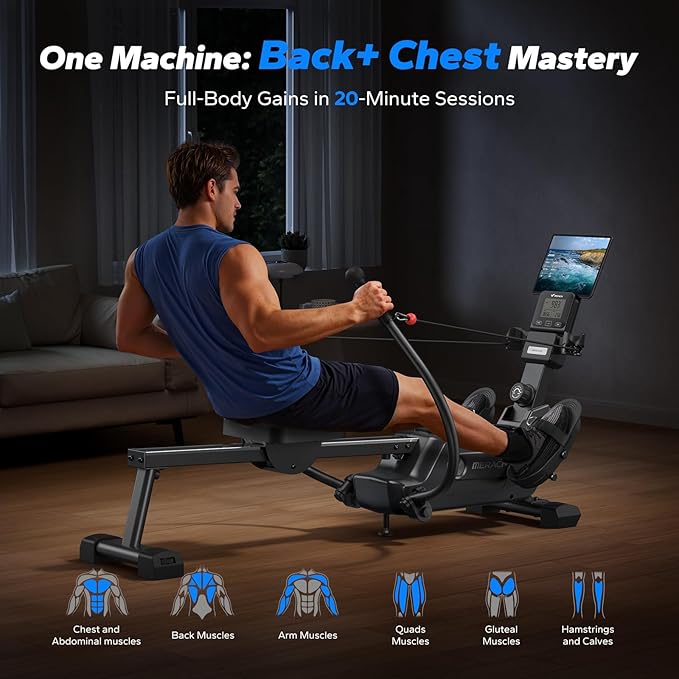MERACH Sculls Rowing Machines for Home, Magnetic Rowing Machine with 16-Level, Simulate Real Row, Ultra-Quiet Rower, MERACH App and 1000+ Champion Coaching Course & Games