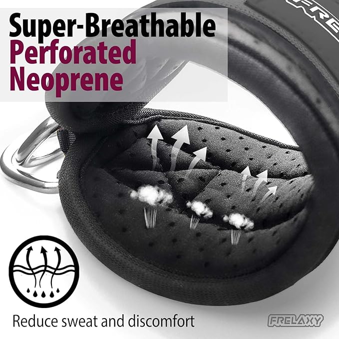 Frelaxy Ankle Straps for Cable Machine – Comfortable & Durable Leg Straps for Kickbacks, Glute Workouts, and Lower Body Exercises – Perforated Neoprene Padding & Tapered Fit