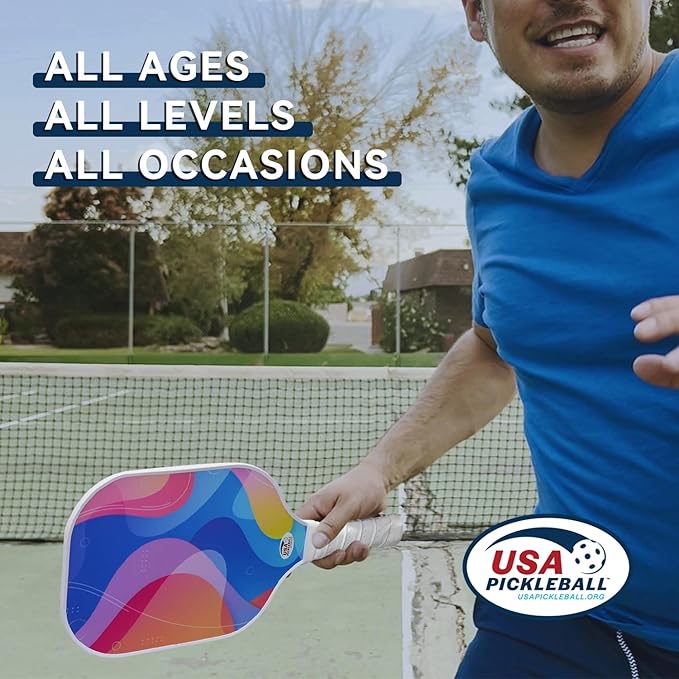 Pickleball Paddles Set of 2 with 4 Balls - USAPA Approved Fiberglass Surface, Lightweight, Non-Slip Grip - Premium Paddle Set for All Skill Levels Indoor & Outdoor