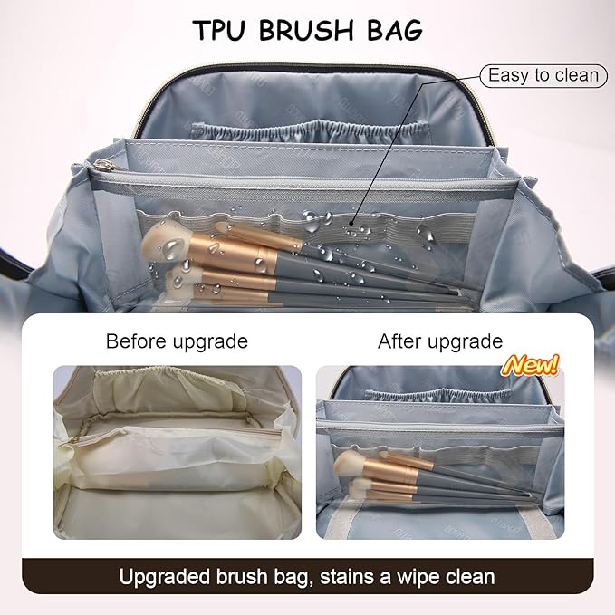 BOYATU Travel Makeup Bag Organizer Cosmetic Bag: 3 Pcs Set Make up Bags for Women with Handle - Waterproof Vegan Leather Toiletry Bags Travel Essentials Pouch with Compartments (G-01-Brown)