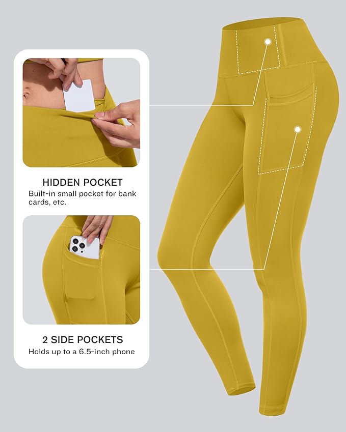 CHRLEISURE Leggings with Pockets for Women, High Waisted Tummy Control Workout Yoga Pants