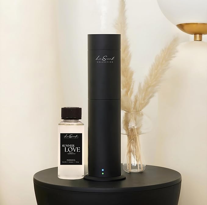 Aroma Scent Diffuser Starter Kit for Up to 1000SQ. FT. Coverage - 120ML Waterless Essential Oil Scent Included - Luxury Aroma Diffuser Ideal for Home, Office & Hotel (Black, Summer Love)