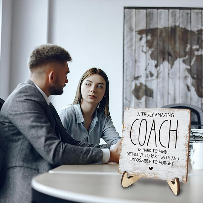 Decorative Desk Decor Motivational Coach Gift Positive Thank You Gifts Appreciation Plaque with Wooden Stand Inspirational Wood Sign for Coach Teacher Coworker Home Office Table Shelf