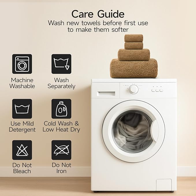 REDKISS Ultra-Plush Bath Towel Set - 900GSM Premium Thick Cotton for Bathroom & Spa, Super Absorbent Quick-Dry Bath Sheets with No Shedding (4-Piece Set for Adults, Luxury Hotel & Home Use)-Brown