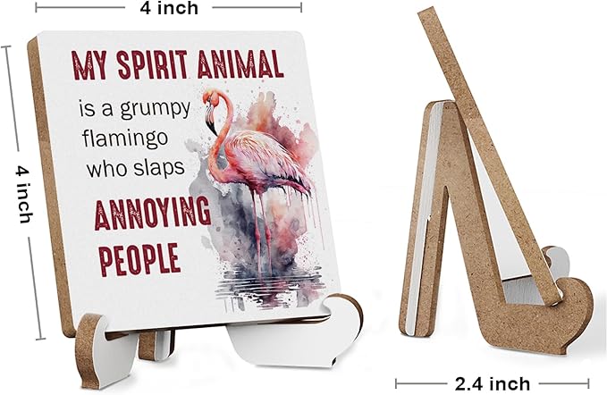 Flamingo Gifts Funny Flamingo Decor Rustic Wooden Desk Decor for Flamingo Lovers Home Farmhouse Office Bathroom Table Tiered Tray Shelf Seasonal Plaque with Wood Stand Holder