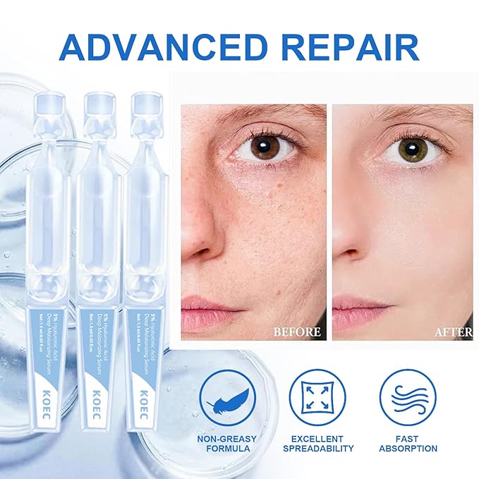 30 Pcs Hyaluronic Acid Serum Vials, Ultra Hydrating 5% Hyaluronic Acid serum Tubes, Hydrating Face Serum for Women Anti Aging, 1.5ml * 30pcs