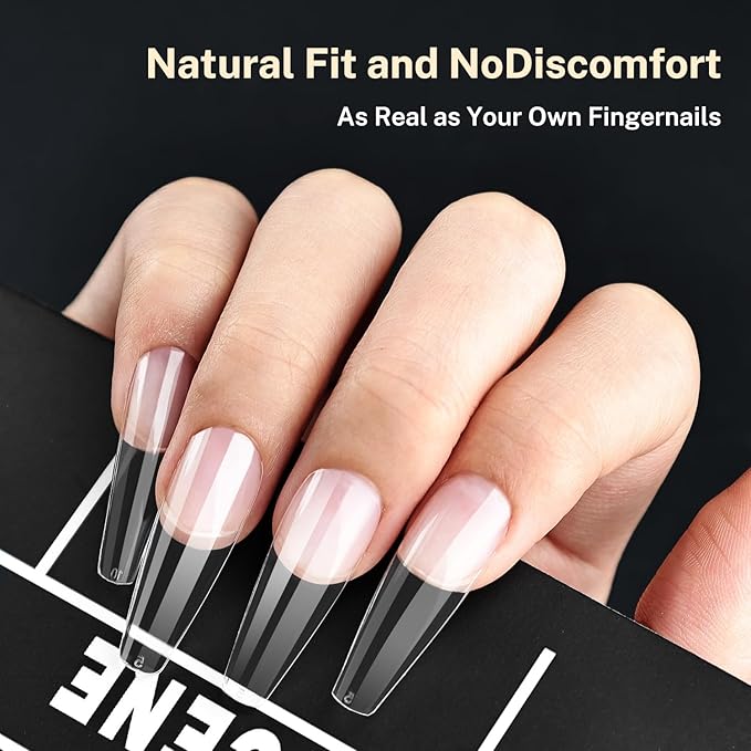 JODSONE Long Straight Nails Tips Full Cover Soft Gel Nail Tips for Professional Pre-shaped Straight Shape False Nail Half Matte Fake Nail 240PCS 12 Sizes