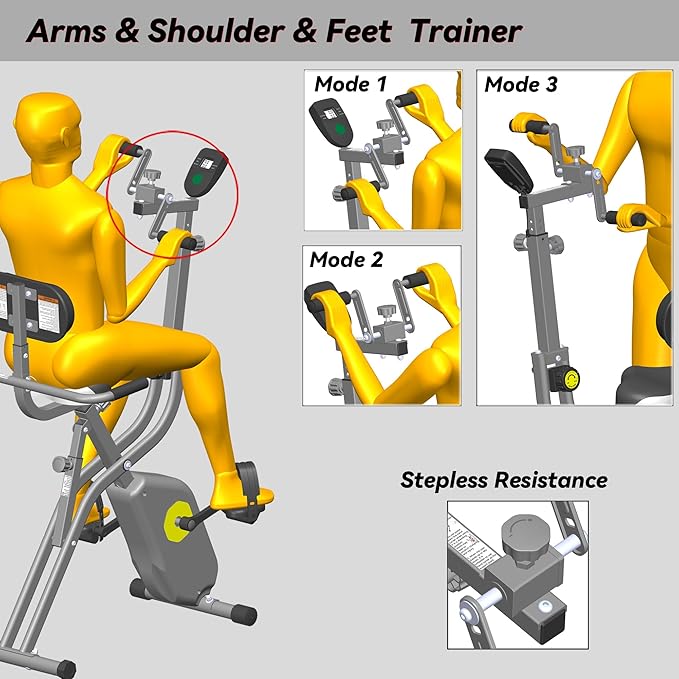 Folding Exercise Bike - Stationary Bikes for Home Use, Arms and Feet Workout, Foldable Indoor Cycling Machine - Magnetic with 8-Level Adjustable Resistance and 300 lbs Capacity
