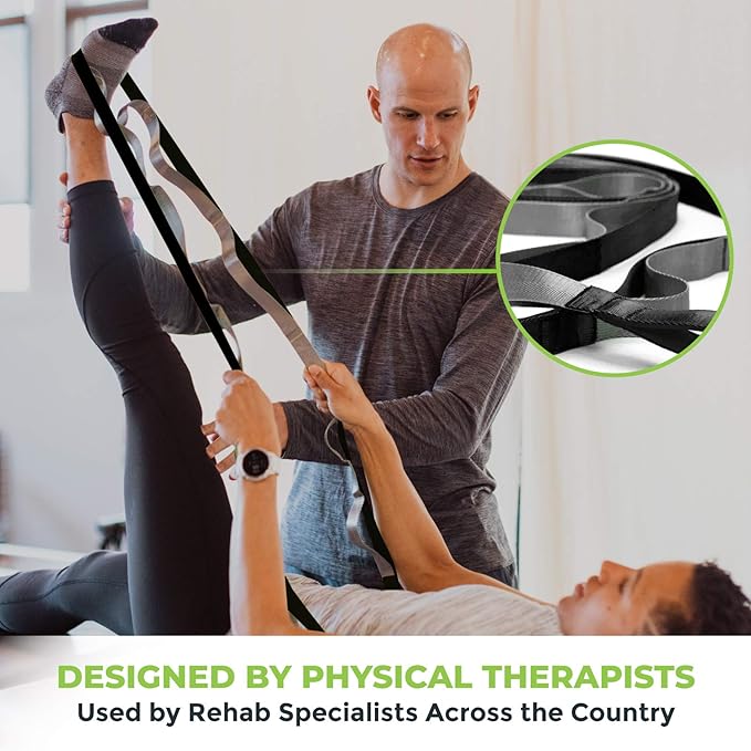 Gradient Fitness Stretching Strap for Physical Therapy, 12 Multi-Loop Stretch Strap 1" W x 8' L, Neoprene Handles, Physical Therapy Equipment, Yoga Straps for Stretching, Leg Stretcher.