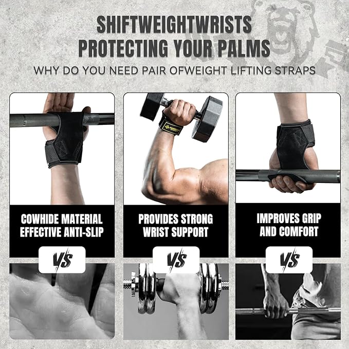 MANUEKLEAR Gym Straps Weight Lifting, Double Leather Lifting Straps for Men Deadlift with Cushion Wrist Loop, Gym Lifting Wrist Wraps for Weightlifting