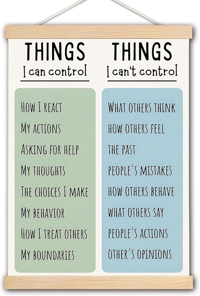 DNEULYR Things I Can Control Mental Health Poster Hanger Frame, Wall Decor Art Banner for Classroom School Counselor Office Therapy Decor, 12.5x17 Inch