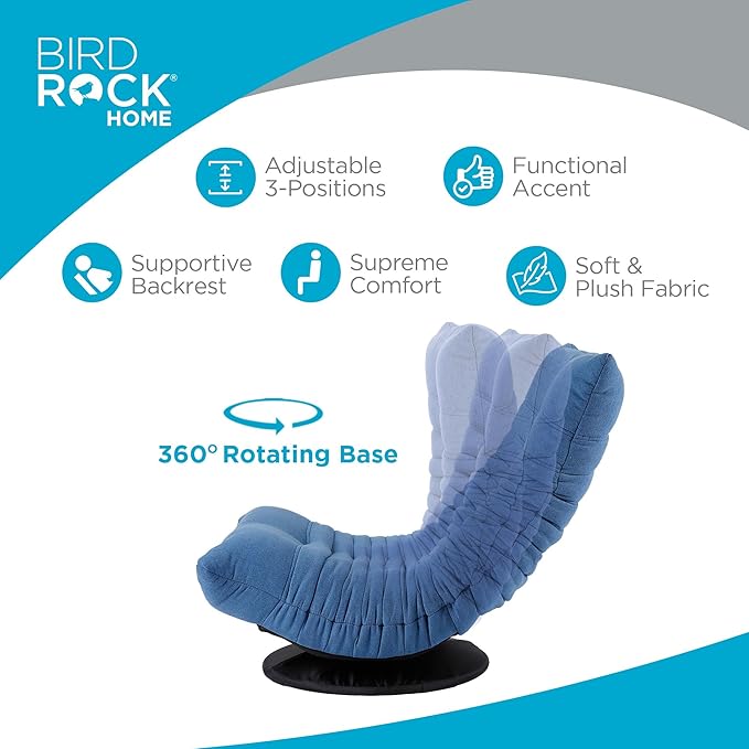 BIRDROCK HOME Swivel Floor Chair - 360 Adjustable Memory Foam Lounge Seat - Gaming - Comfortable Back Support - Cushion Dorm Rocker - Comfy for Reading Game Meditating - Fully Assembled (Blue)